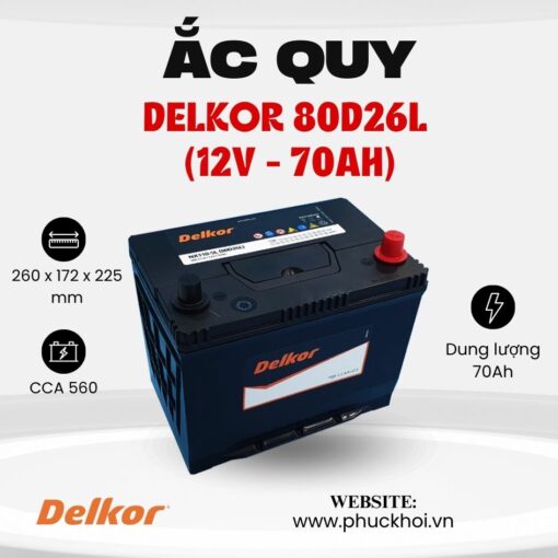 Ắc quy Delkor 80D26L (12V - 70AH)