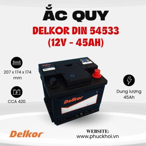 Ắc quy Delkor Din 54533 (12V - 45AH)