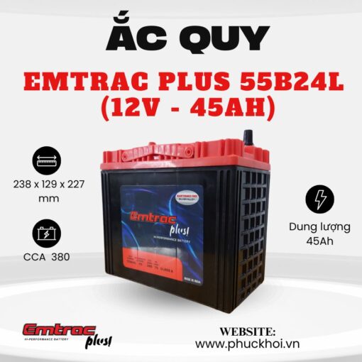 Ắc quy Emtrac Plus 55B24L (12V - 45Ah)