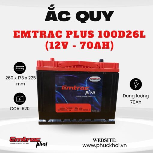 Ắc quy Emtrac Plus 100D26L (12V - 70Ah)
