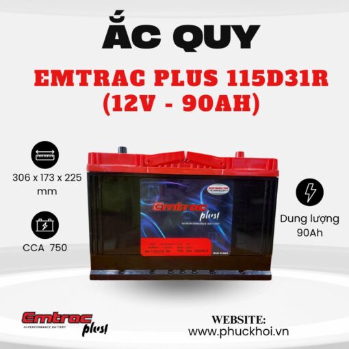 Ắc quy Emtrac Plus 115D31R (12V - 90Ah)