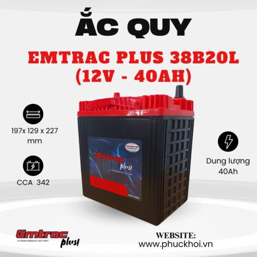 Ắc quy Emtrac Plus 38B20L (12V - 40Ah)
