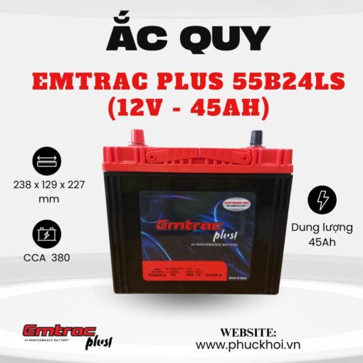 Ắc quy Emtrac Plus 55B24LS (12V - 45Ah)
