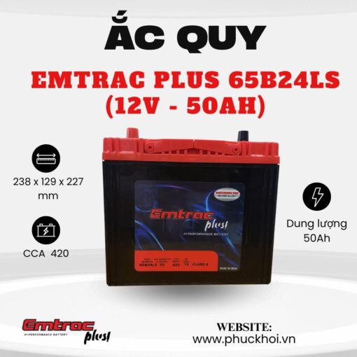 Ắc quy Emtrac Plus 65B24LS (12V - 50Ah)