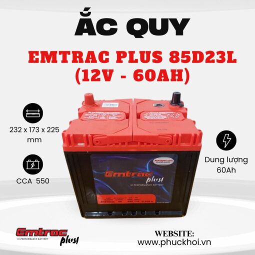 Ắc quy Emtrac Plus 85D23L (12V - 60Ah)