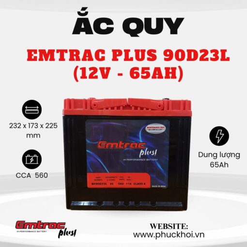 Ắc quy Emtrac Plus 90D23L (12V - 65Ah)