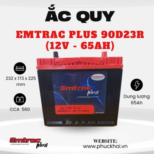 Ắc quy Emtrac Plus 90D23R (12V - 65Ah)