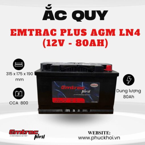 Ắc quy Emtrac Plus AGM LN4 (12V - 80Ah)