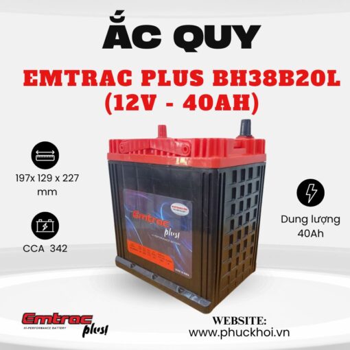 Ắc quy Emtrac Plus BH38B20L (12V - 40Ah)