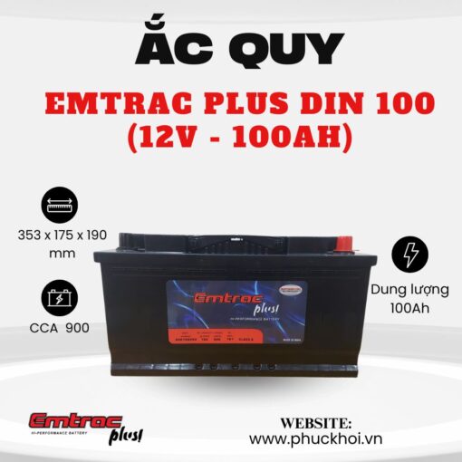 Ắc quy Emtrac Plus Din 100 (12V - 100Ah)