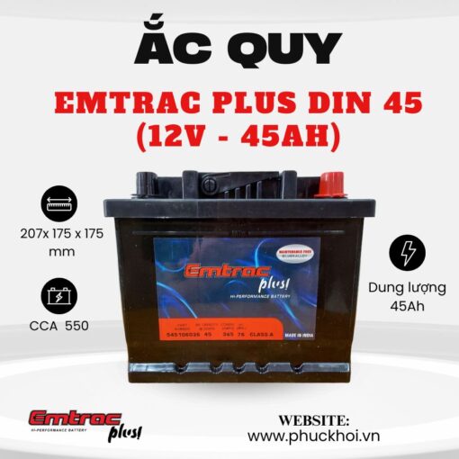 Ắc quy Emtrac Plus Din 45 (12V - 45Ah)