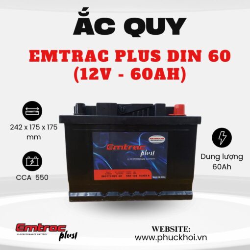 Ắc quy Emtrac Plus Din 60 (12V - 60Ah)
