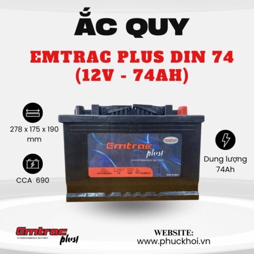 Ắc quy Emtrac Plus Din 74 (12V - 74Ah)