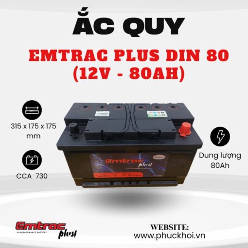 Ắc quy Emtrac Plus Din 80 (12V - 80Ah)